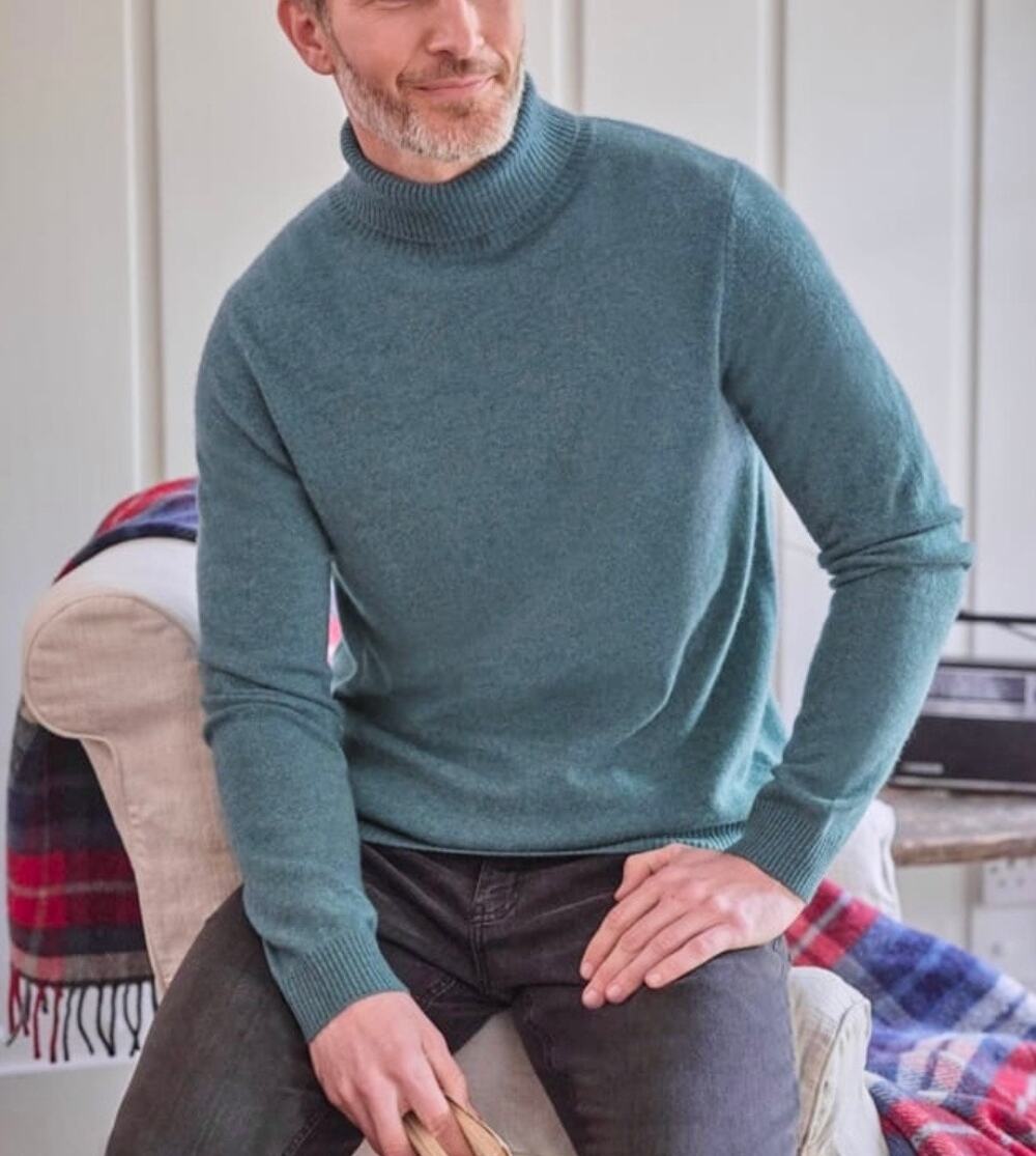 WOOLOVERS Cashmere Turtleneck Pullover Sweater Men's Sz XXL Teal Marl Blue NWOT